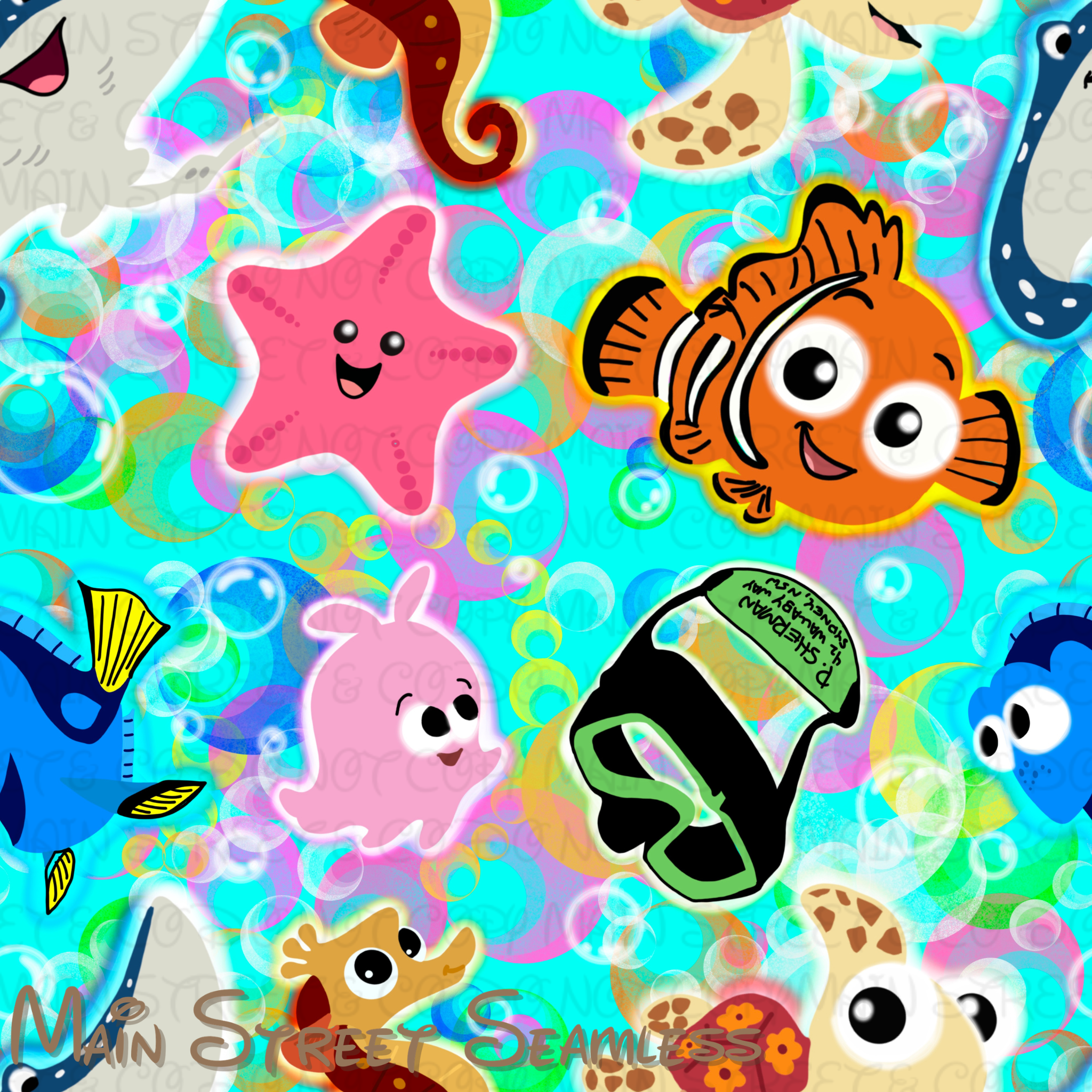 Fish Are Friends Safe Swim (Pink Bubbles) Seamless